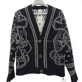 2023 SS NEW HERMES Cardigan Long Sleeve Brides de Gala embroidered #34 Noir (Black)/Blanc (White) Cashmere 63%/Cotton 35%/Polyamide 2%[BRAND NEW][Authentic]