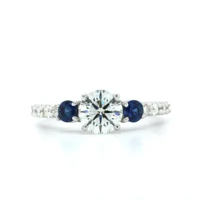 14k White Gold Diamond with Sapphire Sides Engagement Ring