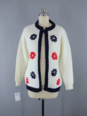 1970s Vintage Mod Flower Cardigan Sweater