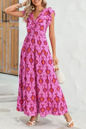 Abstract Print Ruffle Tiered Maxi Dress