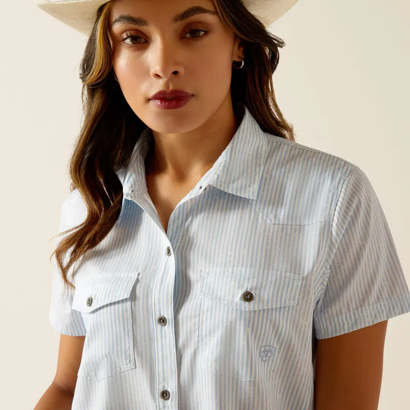 ARIAT LADIES VENTTEK SHORT SLEEVE DISTRESSED STRIPE SHIRT STYLE 10051373