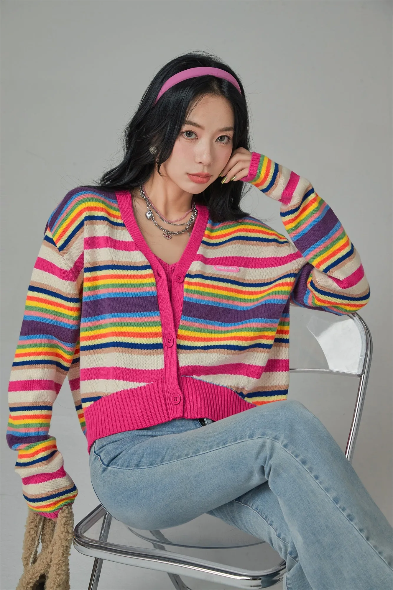 Artist Of My Life Striped V-Neck Knit Cardigan