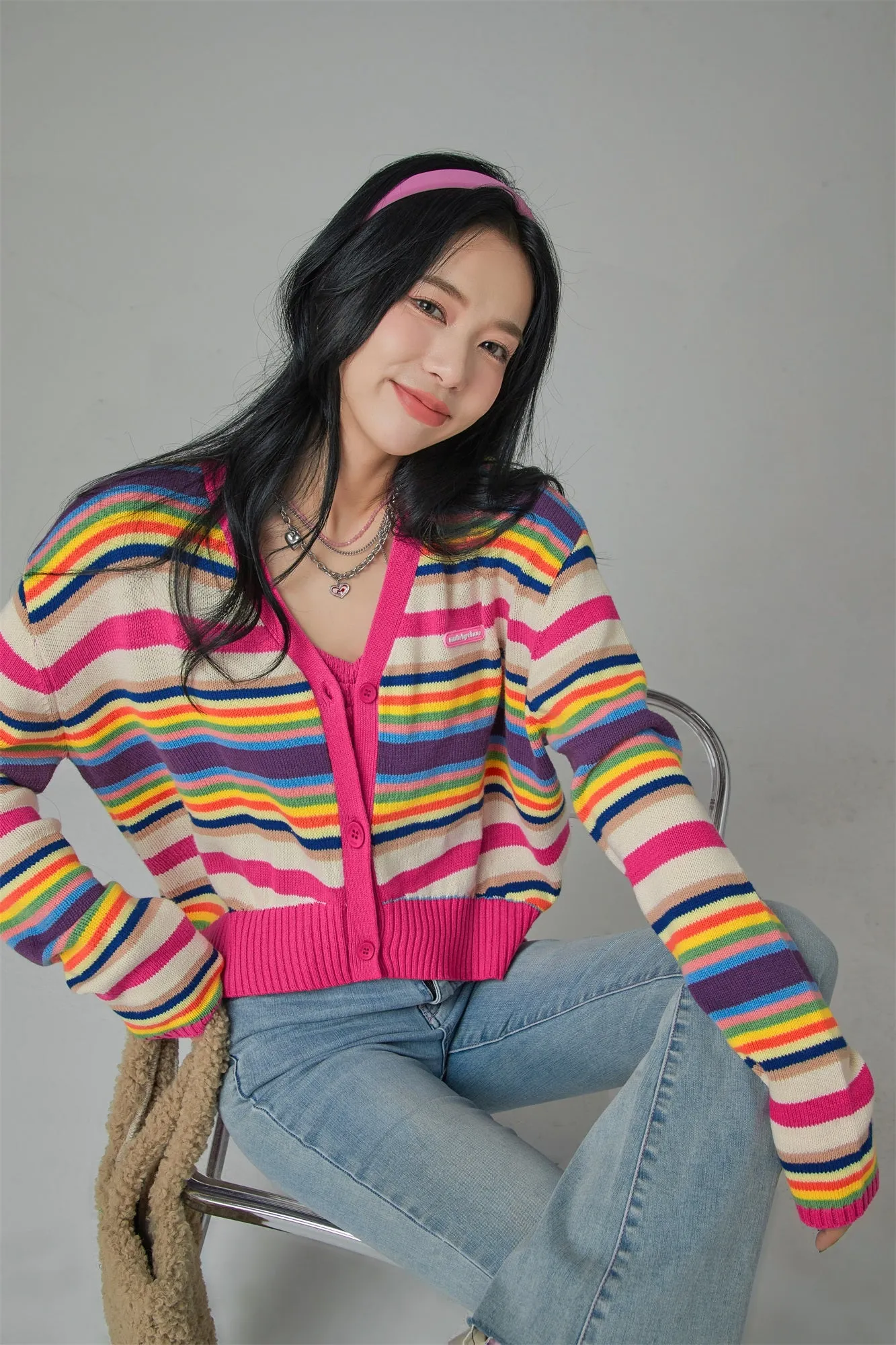 Artist Of My Life Striped V-Neck Knit Cardigan