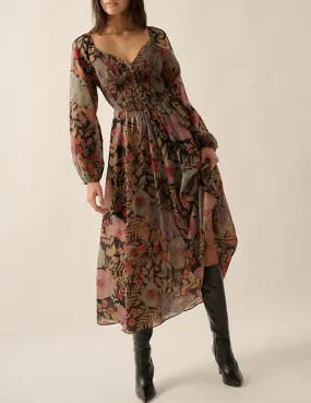 Asha Long Sleeve Black Floral Dress