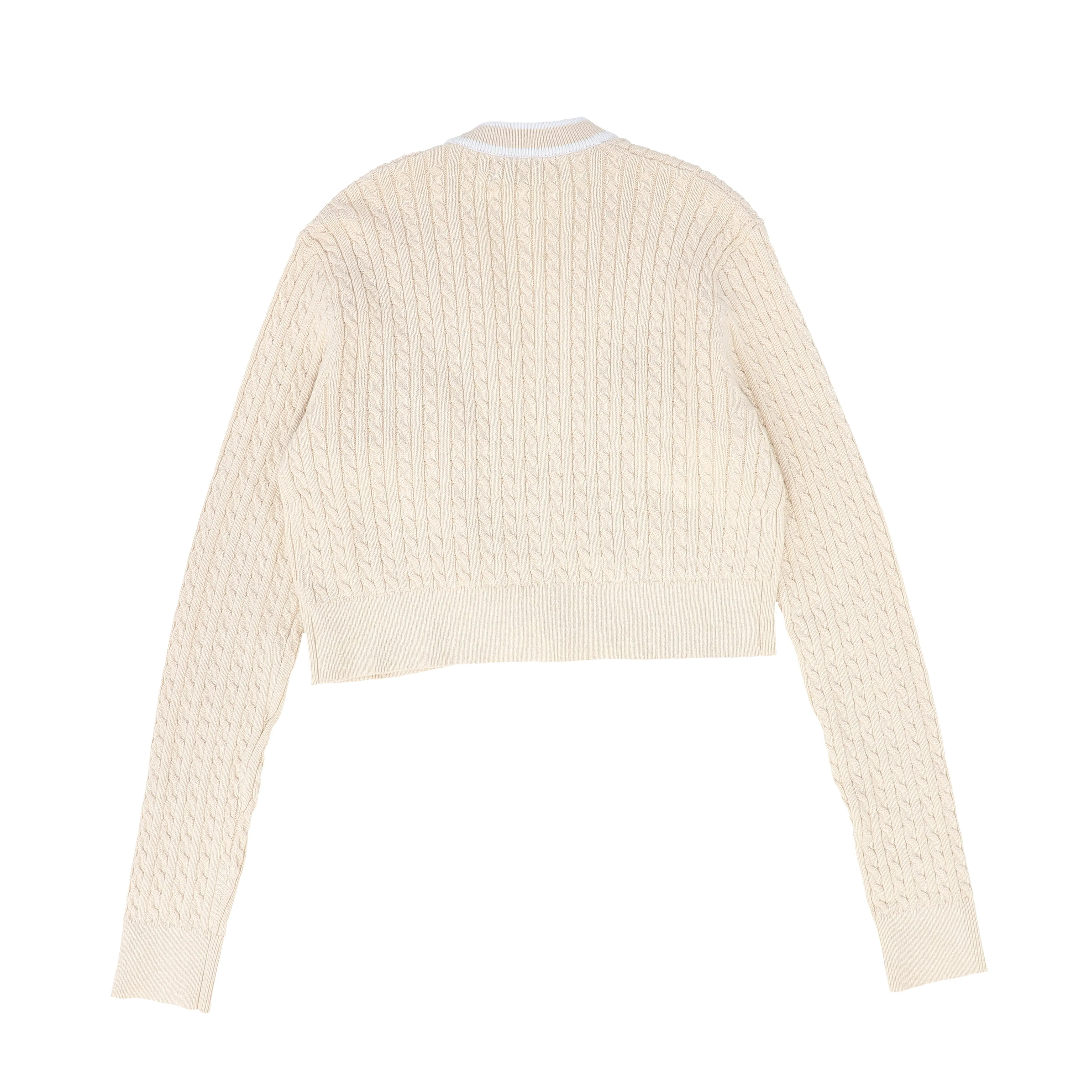 BACE COLLECTION NATURAL CABLE KNIT WHITE TRIM CARDIGAN [FINAL SALE]