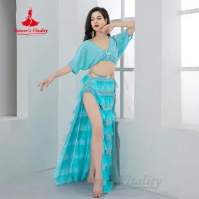 BellyDance Performance Set Women's Customized Light Luxury Rhinestone Sequins Oriental Dance Practice Set Belly Dancing Outfit