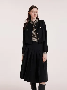 Black College Style Short Jacket And Skirt Set