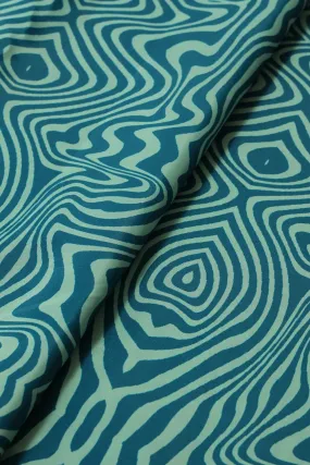 Blue And Off White Geometric Pattern Digital Print On French Crepe Fabric