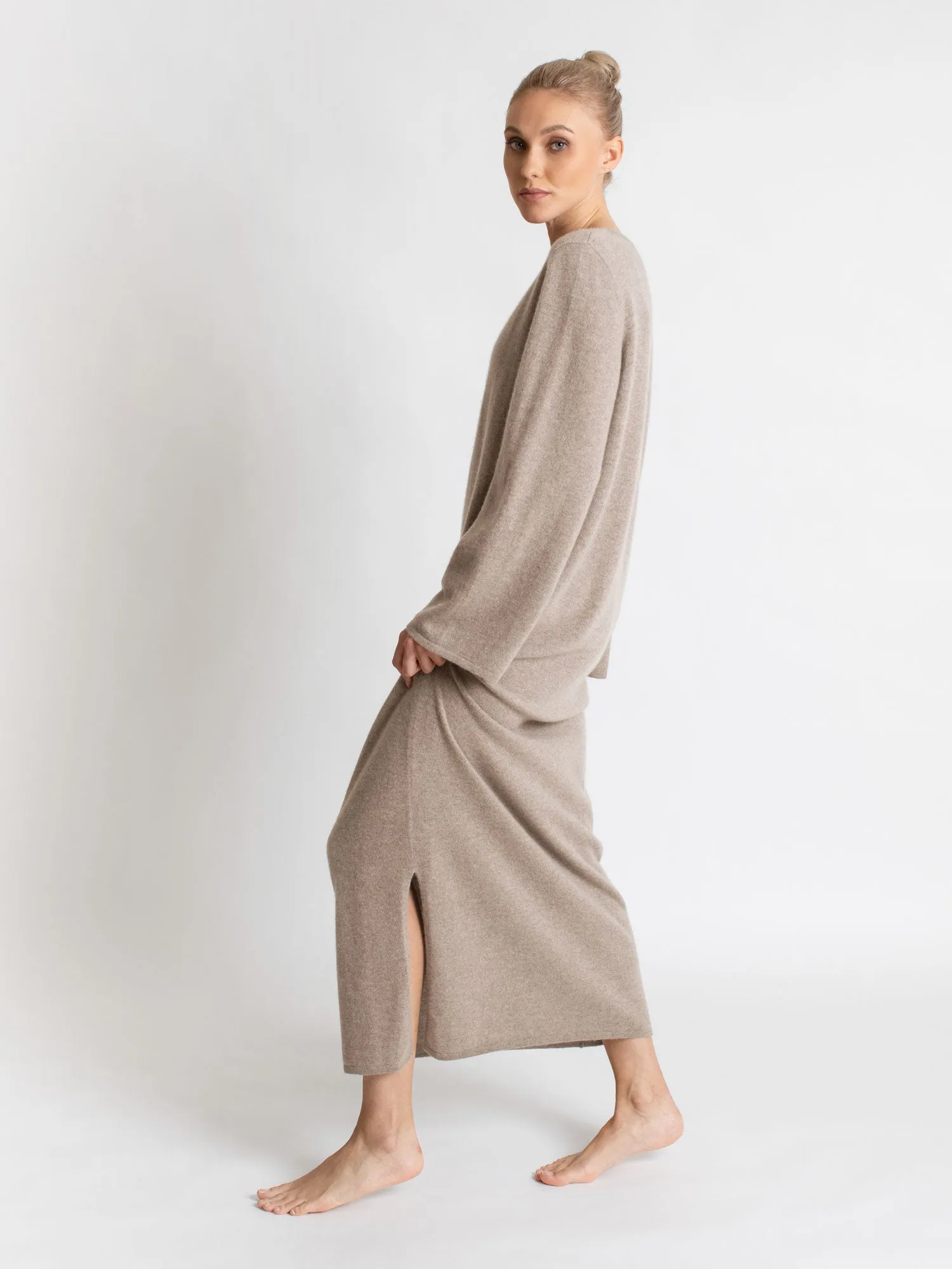 Cashmere dress "Bohème maxi" - toast