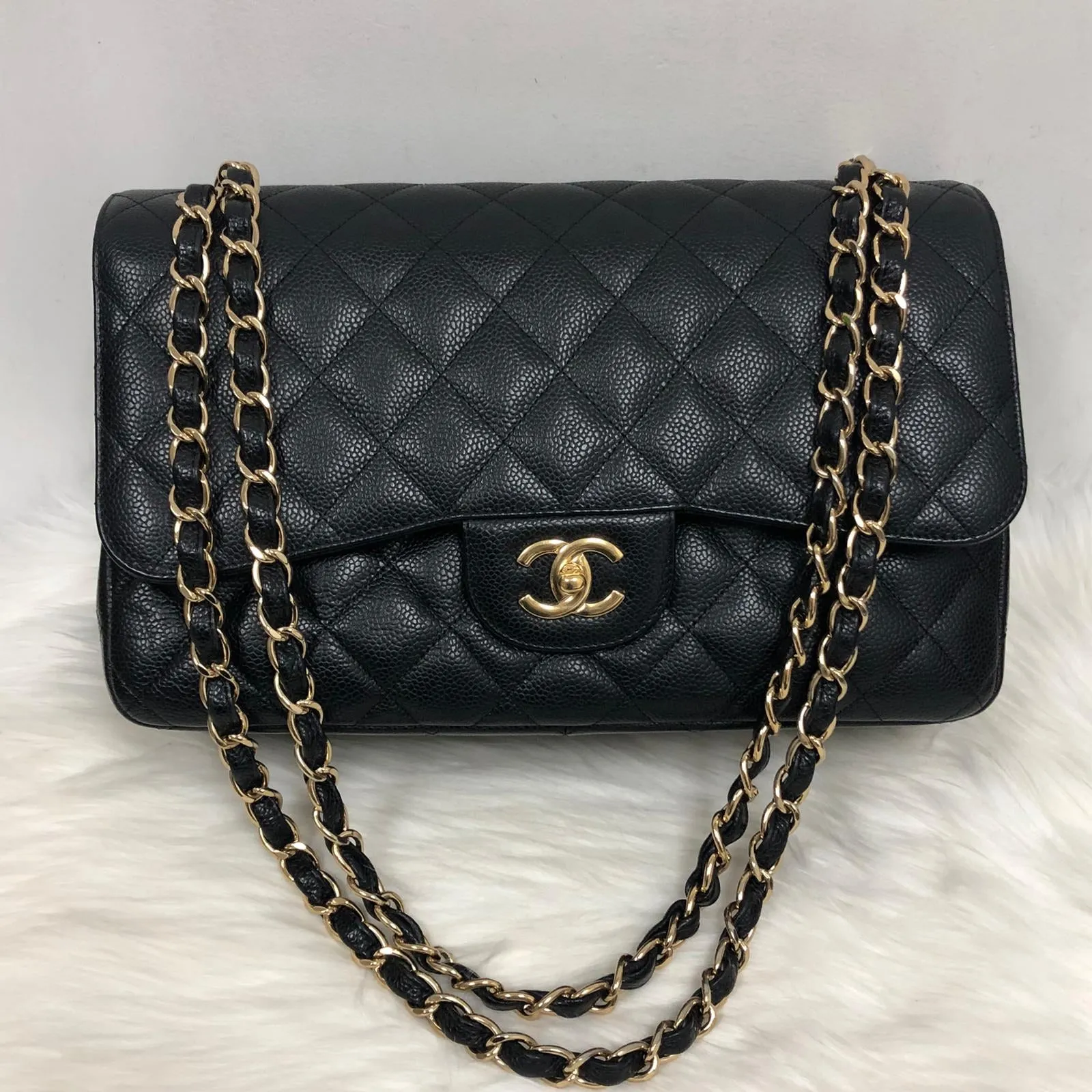 Classic Double Flap Jumbo Bag in Black Caviar with GHW