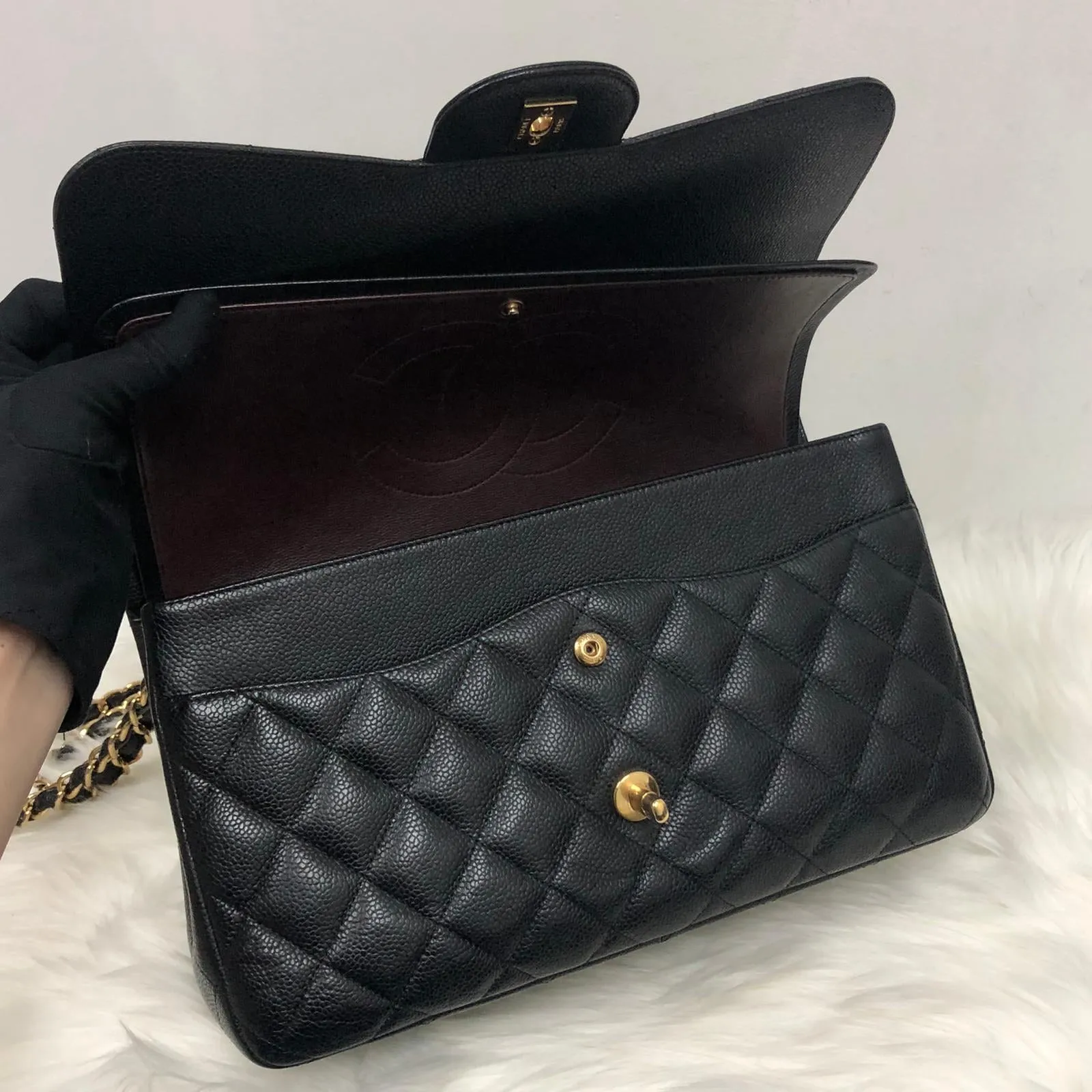 Classic Double Flap Jumbo Bag in Black Caviar with GHW