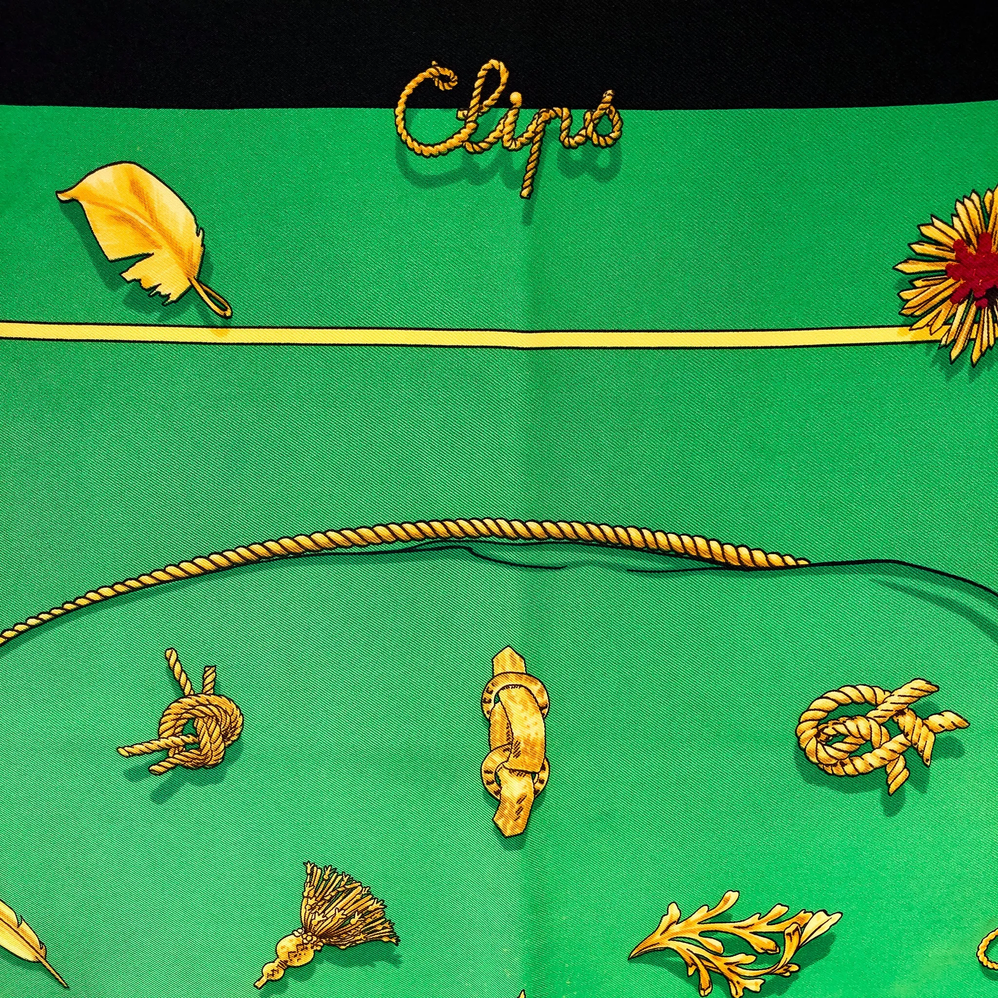 Clips Hermes Scarf by Rybal 90cm Silk Twill Parakeet Green Col.