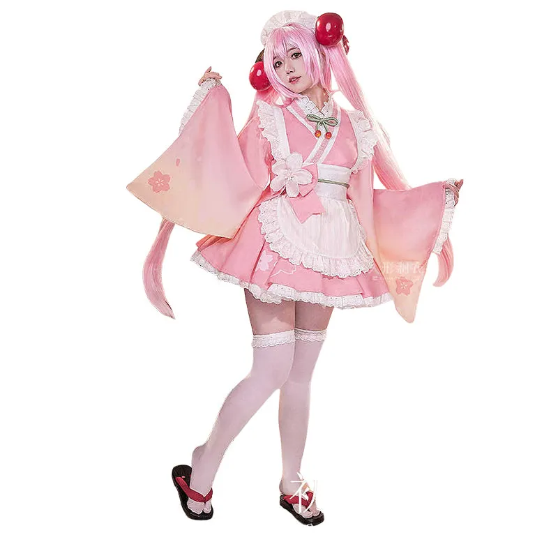 DokiDoki-R Cosplay Sakura Costume Cute Wabi-sabi Tea House maid Sweet Dress Pink