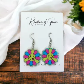 Flower Earrings - Flower Accessories, Colorful Earrings, Flower Jewelry, Tropical Flower, Handmade Earrings