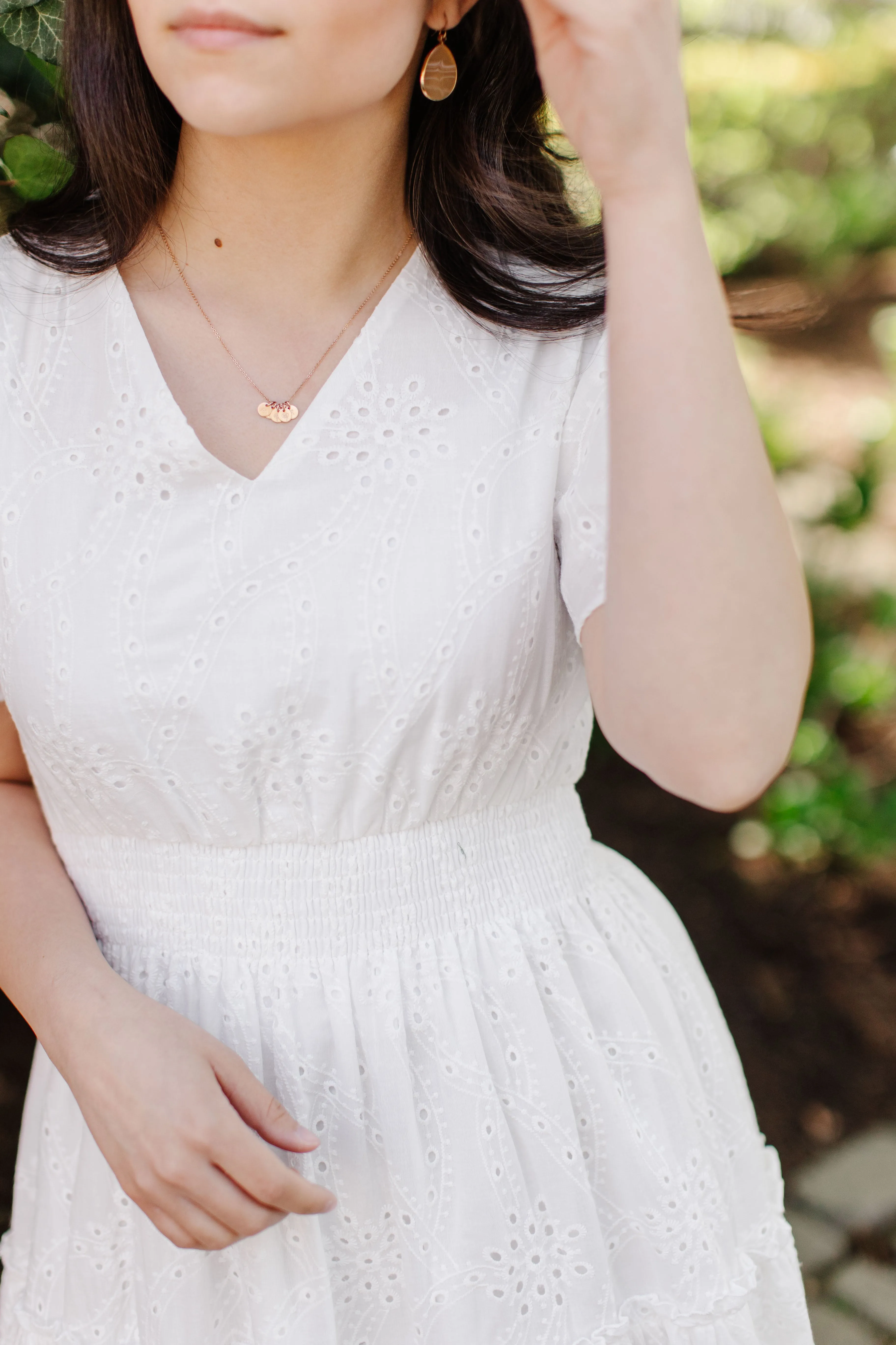 'Geneva' Flutter Sleeve Eyelet Petite Length Dress in White FINAL SALE