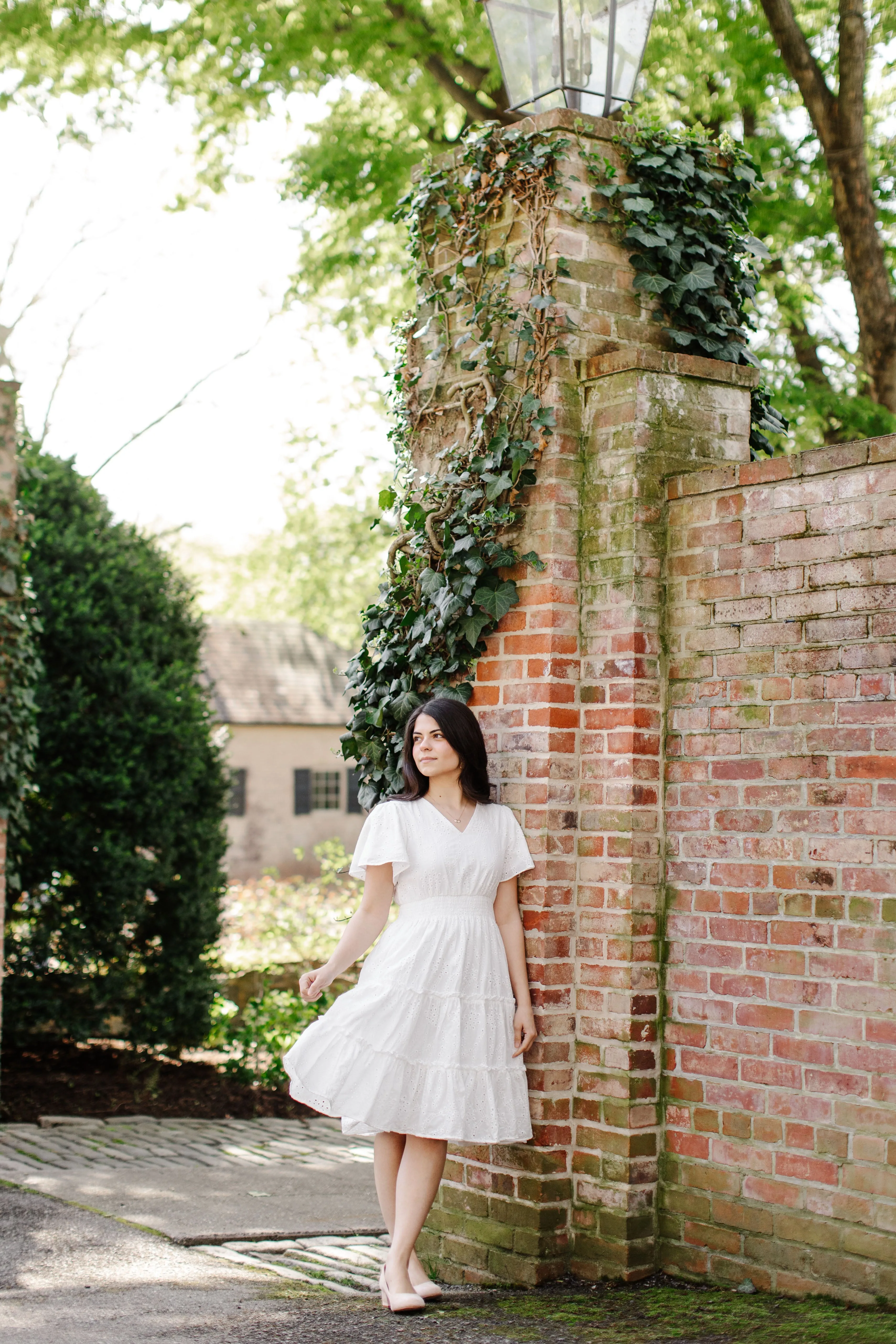 'Geneva' Flutter Sleeve Eyelet Petite Length Dress in White FINAL SALE