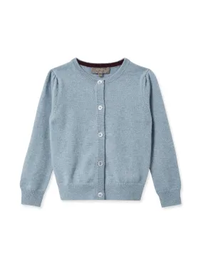 Girls Round Neck Cashmere Cardigan Heather Blue