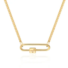 Gold Plated Long Link Carabiner Curb Chain Necklace