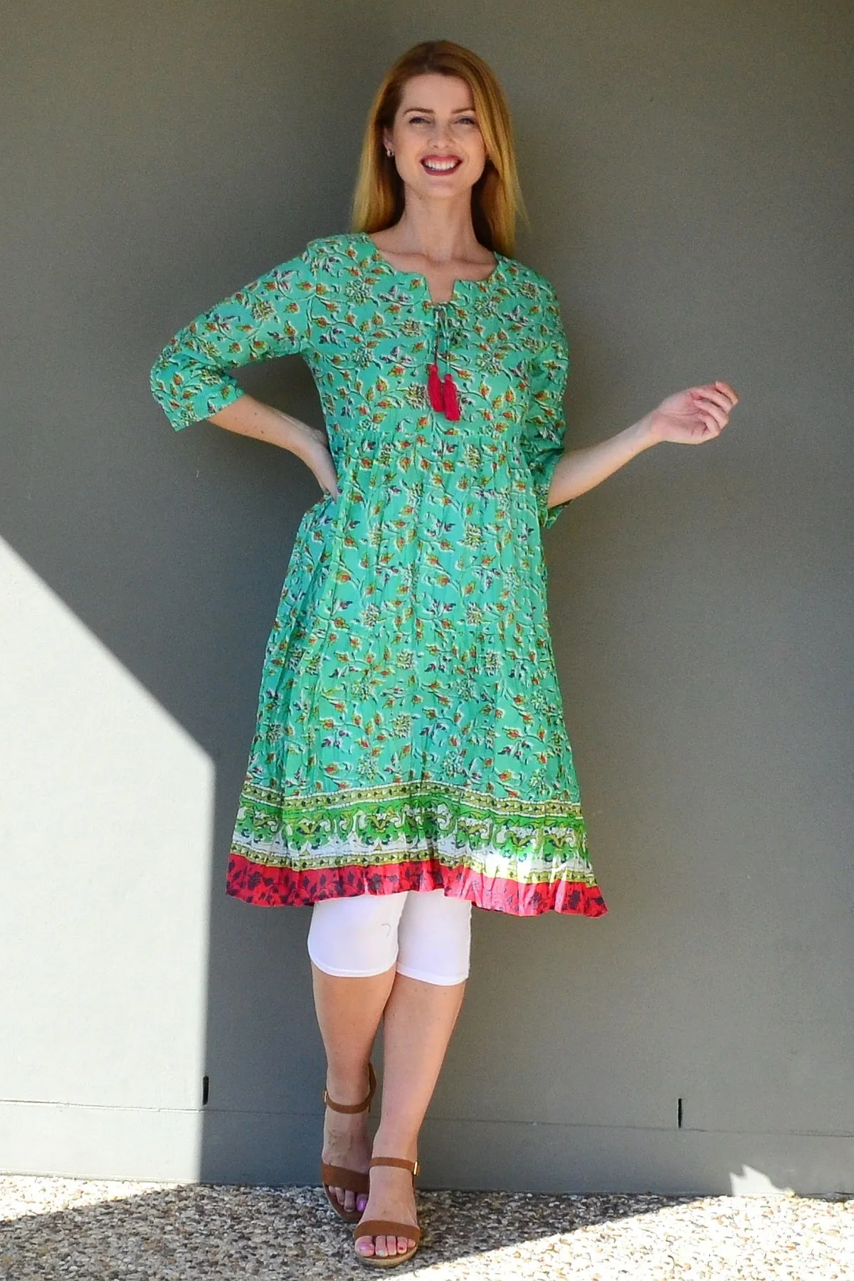 Green Floral Printed Tunic Dress