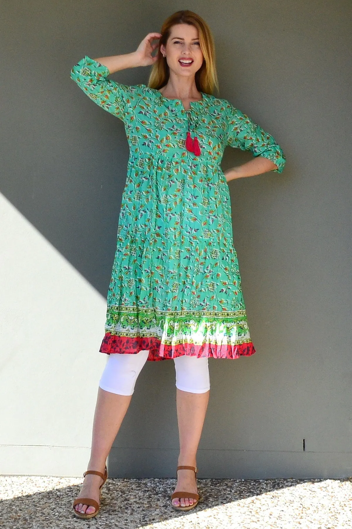 Green Floral Printed Tunic Dress