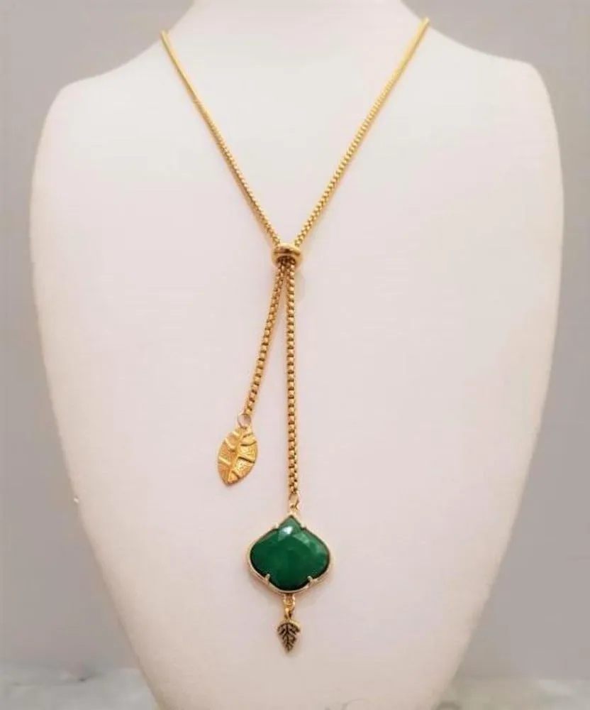 Green Jade Leaf Affirmation Slider Necklace