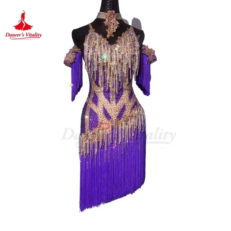 Latin Dance Fringe Skirt Women Custom Rumba Chacha Tango Performance Competiton Costume Skirts Adult Child Latin Dancing Dresses