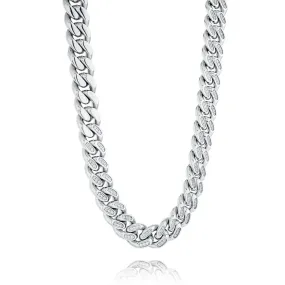 MEN'S STAINLESS STEEL CURB CHAIN WITH CUBIC ZIRCONIA, 10MM