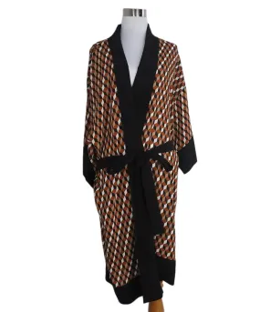 Michael Kors Brown & Black Print Silk Cardigan sz 10