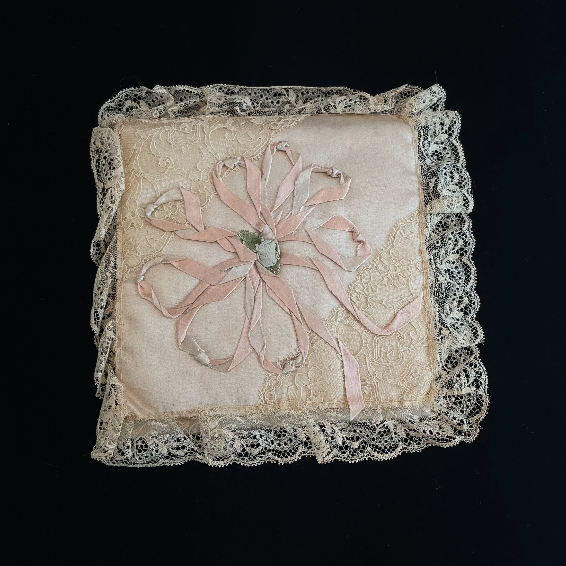 SOLD Antique Wedding Ring Pillow With Handkerchief & Sachet, 1920s Bridal Collection, Ribbon Lace Wedding Memento, Prop Costume Display