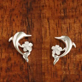 Sterling Silver Dolphin and Plumeria with CZ Post Earrings