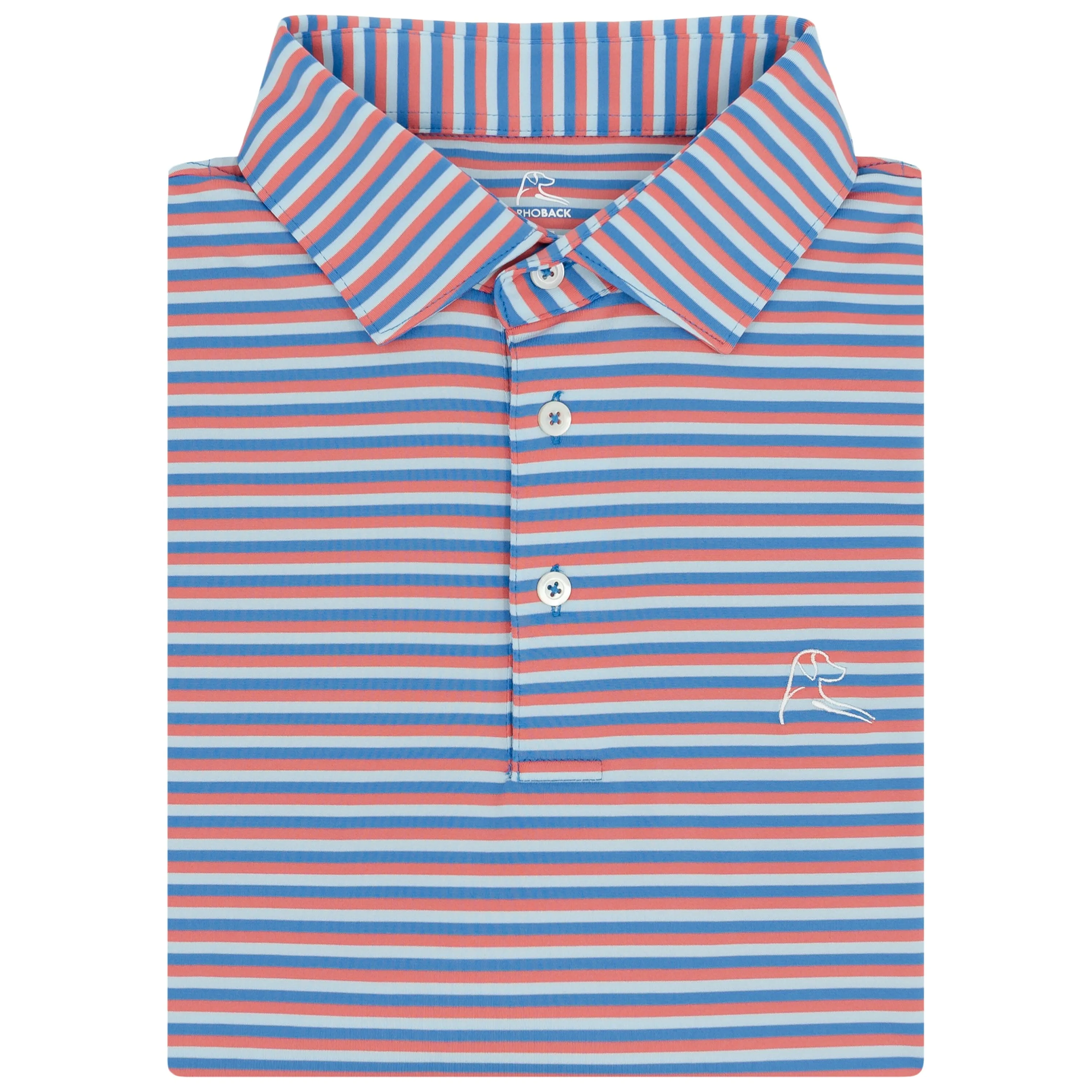 The Cabana Stripe | Performance Polo | The Cabana Stripe - Pale Blue/Caicos Blue/Washed Red