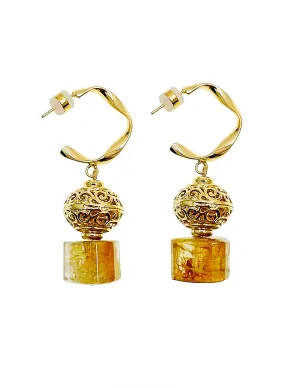 Vintage Style Citrine Dangle Hook Earrings JE013